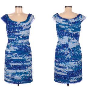 Tadashi Collection Blue Floral Tiered Silk Dress